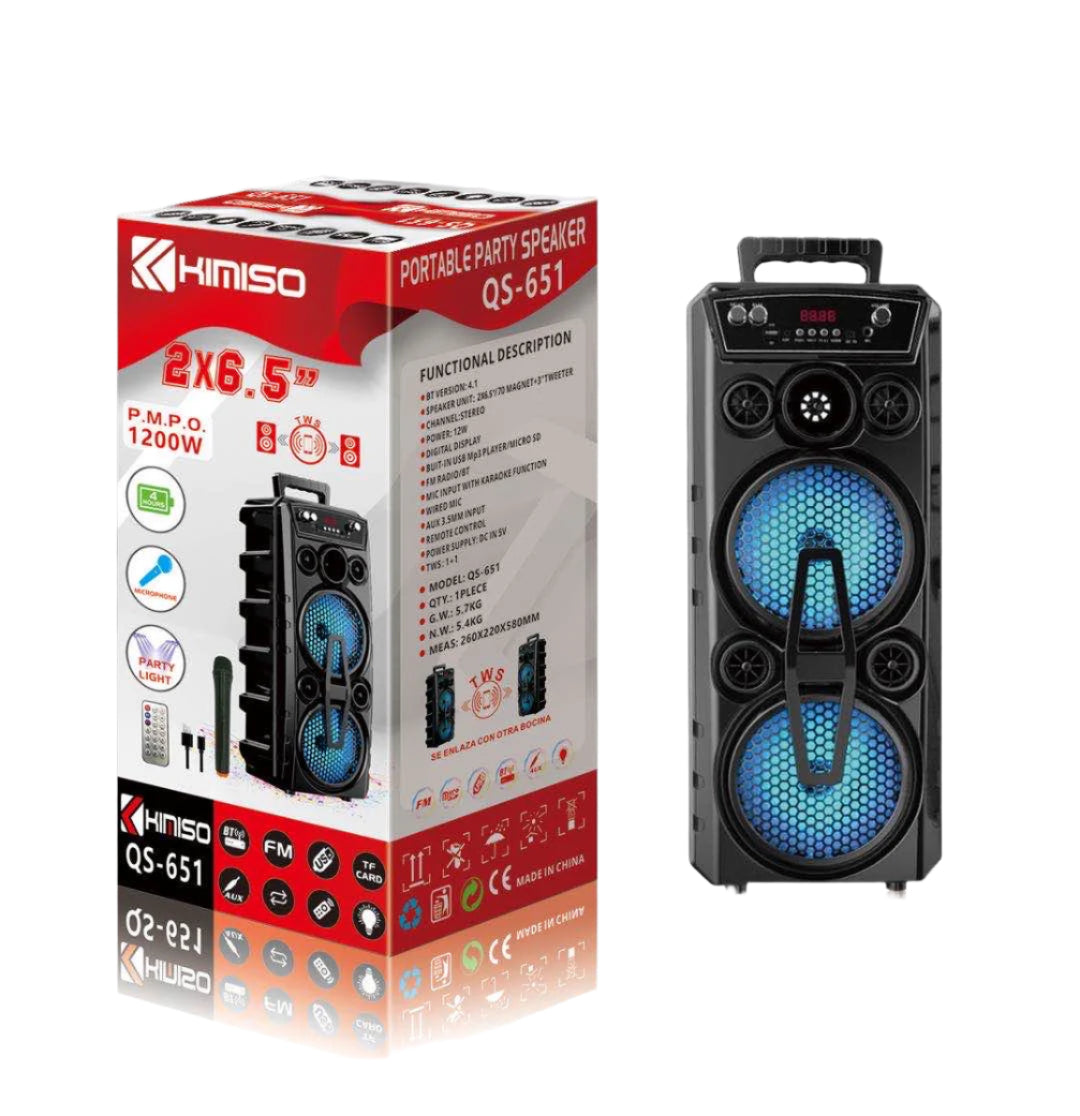 Parlante 6.5 x 2 pulgada 1200w Bluetooth c/microfono 32506